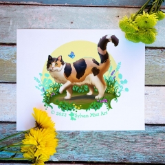 Fluffy Calico Cat with Butterfly